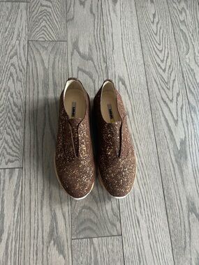 Brown Glitter Slip-On Sneakers by Manas